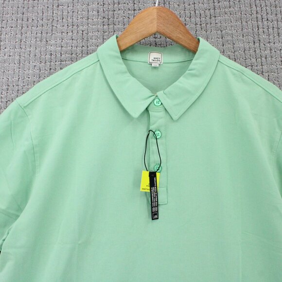 SWET TAILOR Polo Shirt Mens 2XL Green Solid Casual Short Sleeve Stretch NWT - Picture 2 of 9